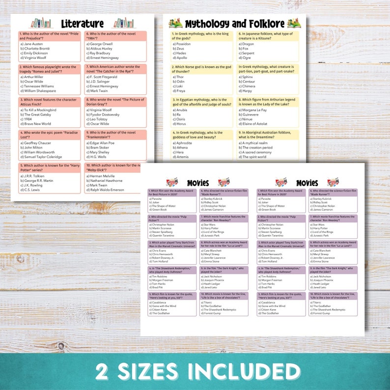 Pub Trivia Quiz, Game Night, Bar Quiz, General Knowledge, Trivia Night, 100 Questions, Printable Instant Download