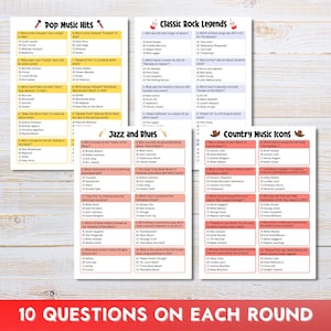 Music Trivia Quiz, Game Night, Bar Quiz, Family Games, 100 Questions, Printable Instant Download
