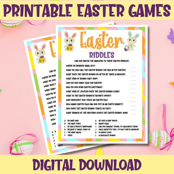 Printable Easter Riddles Game, Fun For Children And Adults, Jokes, Instant Download, Classroom, Parties, Digital PDF