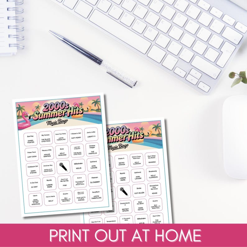 2000s Summer Hits Music Bingo - 200 Cards, Y2K Party Game (Printable)