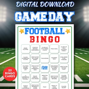 Football Bingo, 20 Unique Bingo Cards, Football Activity, Kid&#39;s Printable Bingo Game, Kids Football Bingo Cards