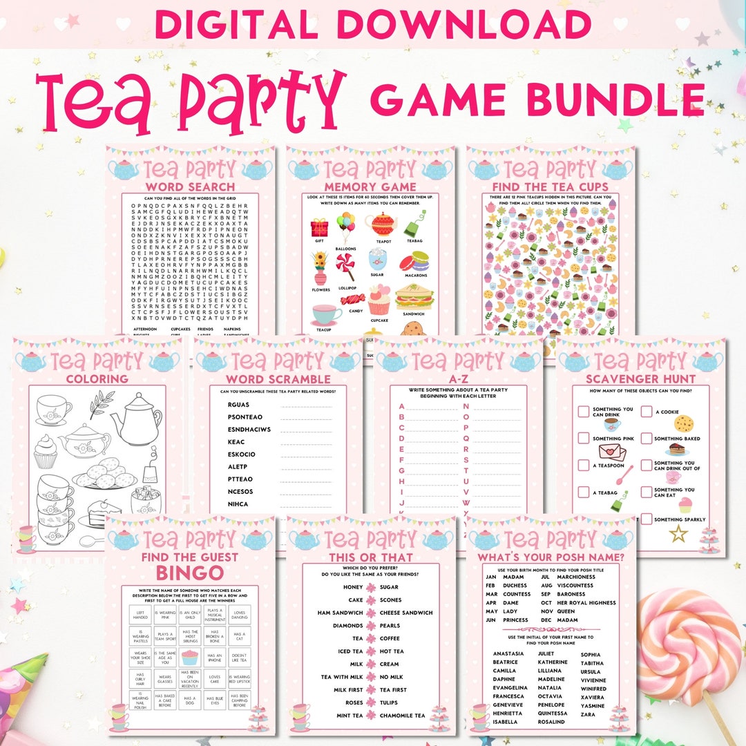 Tea Party Birthday Games for Kids, 10 Printable Games and Activities