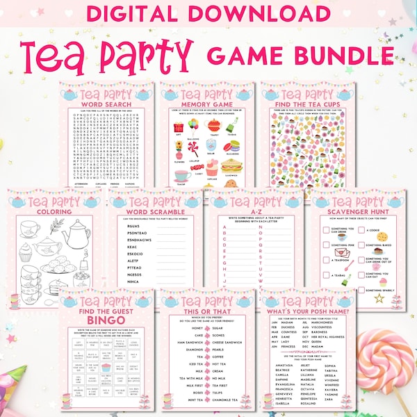 Tea Party Birthday Games For Kids, 10 Printable Games And Activities, Girls Birthday Party, Afternoon Tea Party, Instant Download TP001