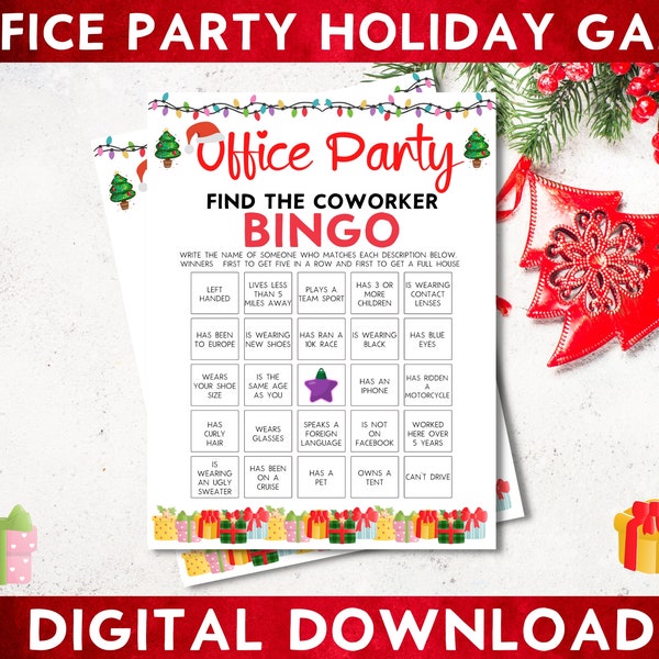 Office Party Icebreaker Game, Find The Coworker Bingo Holiday Game, Christmas Work Party, Coworkers, Festive Fun, Instant Download