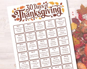 30 Days of Gratitude Challenge, Printable Family Thanksgiving Activity, Gratitude Journal for Kids, Thanksgiving Countdown, Digital Download