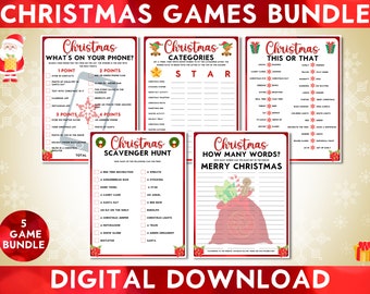 Christmas Printable Games Bundle, Instant Digital Download, 5 Party Games, Festive Family Fun, Holiday Games, Office Parties