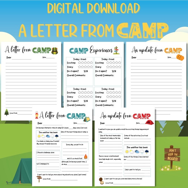 Letter From Camp, Summer Camp Stationery, Printable, Camp Postcard, Fill In The Blank Camp Letter,  End Of School Activities, Kids Camping