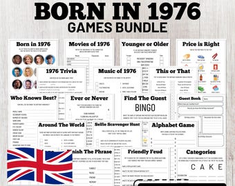 1976 Birthday Trivia Games: 50th Birthday Party Bundle (UK Edition, Instant Download)