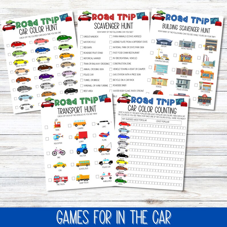 Kids Road Trip Games, Printable Family Road Trip Planner, Car Games, Travel Printables, Road Trip Journal, Family Vacation, Scavenger Hunt