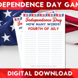 Printable Independence Day How Many Words Game, Family Fun, Patriotic