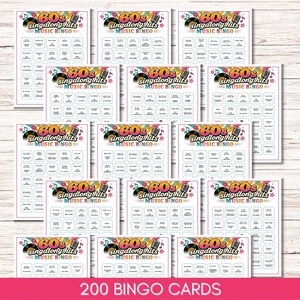 May include: A collection of 60s Singalong Hits Music Bingo cards featuring a colourful header with a vinyl record, microphone, and floral accents. Each card contains a grid of song titles and artist names printed in black text on white paper.