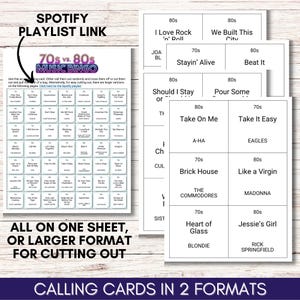 70s vs 80s Music Bingo, Printable Music Game, Party Game, Instant Download, Fun Group Activity, Retro Music Trivia