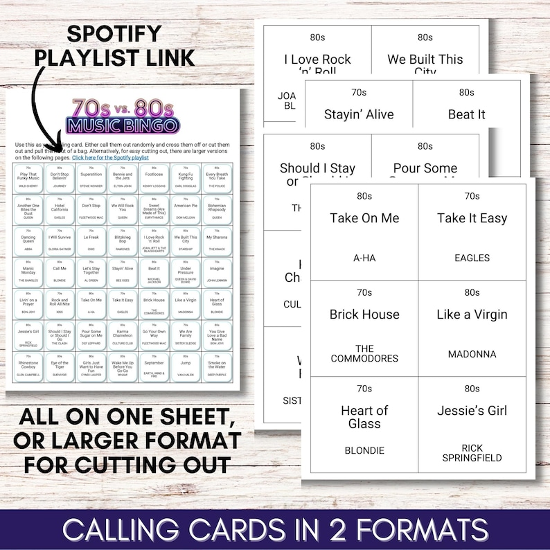 70s vs 80s Music Bingo, Printable Music Game, Party Game, Instant Download, Fun Group Activity, Retro Music Trivia
