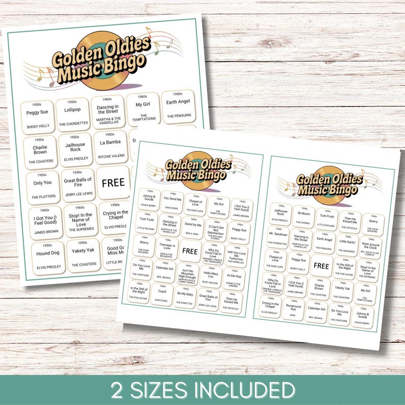 Golden Oldies Music Bingo – 50s and 60s Songs Game, Printable Music Bingo Cards, Retro Family Fun, Senior Center Party Game