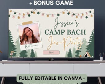 Camp Bachelorette JeoParty Game. Canva Template, Fun & Editable Camp Bach Party Game, Bridal Shower, Digital Download