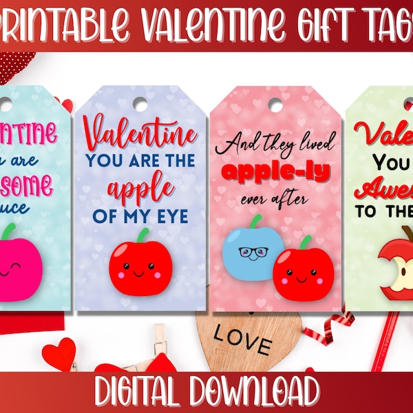 Classroom Valentine, Applesauce Valentines, Awesome Sauce Gift Tag, Apple Fruit Valentine, School Valentine, Set of 4