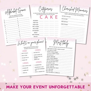 Birthday Games For Her, Editable Printable 20 Game Bundle, Modern Birthday Party Ideas, 21st, 30th, 50th, 60th, Personalize in Canva