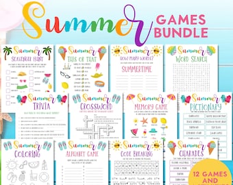Summer Party Games Bundle, 12 Printable Games and Activities, Pool Party, Family Fun, End Of School Activities