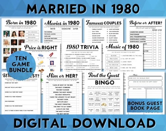44th Wedding Anniversary Party Games, Married in 1980, Sapphire Wedding Printable 10 Game Bundle, Instant Download, Icebreaker, Guest Book