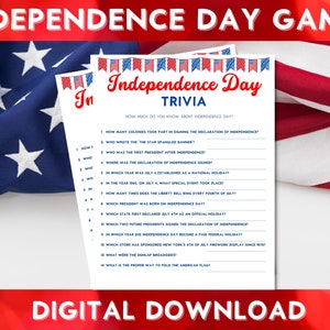 Printable Independence Day Trivia Game, Family Fun, Patriotic Quiz