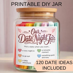 Afdrukbare pot met datum en nacht | 120 date-ideeën voor stellen | Leuk en romantisch cadeau