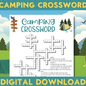 Camping Crossword Puzzle, Printable Camping Trip Game, Summer Camp, Family Fun, End Of School Activities
