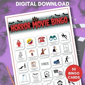 Horror Movie Bingo Game: 50 Printable Halloween Party Cards (Instant Download)