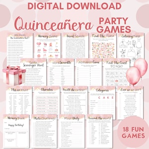 Quinceañera Party Games, 15th Birthday, Mis Quince, Quinceañera Party Idea, Pink Theme, Printable Instant Download