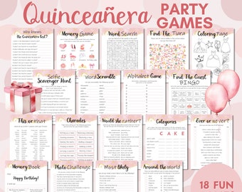 Quinceañera Party Games, 15th Birthday, Mis Quince, Quinceañera Party Idea, Pink Theme, Printable Instant Download