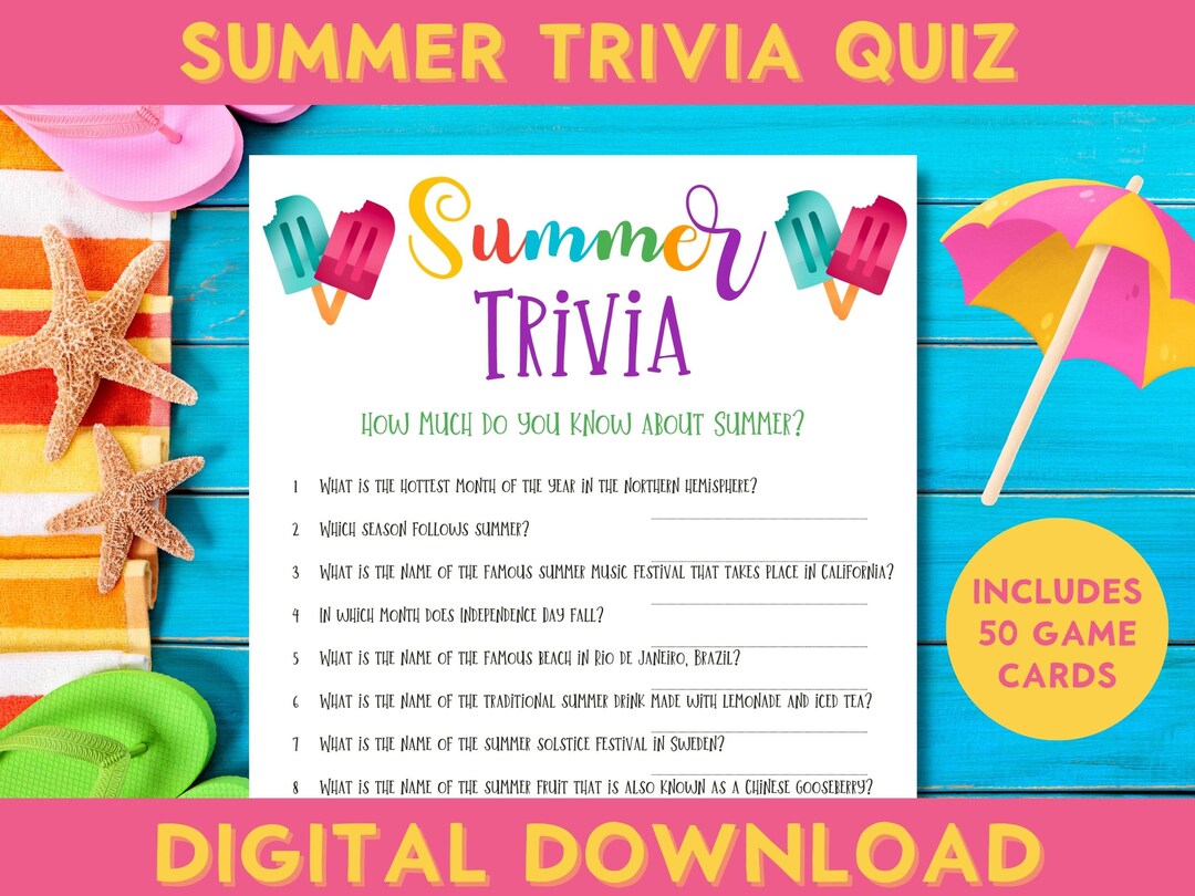 Summer Trivia Quiz Game Printable Activity Pool Party - Etsy
