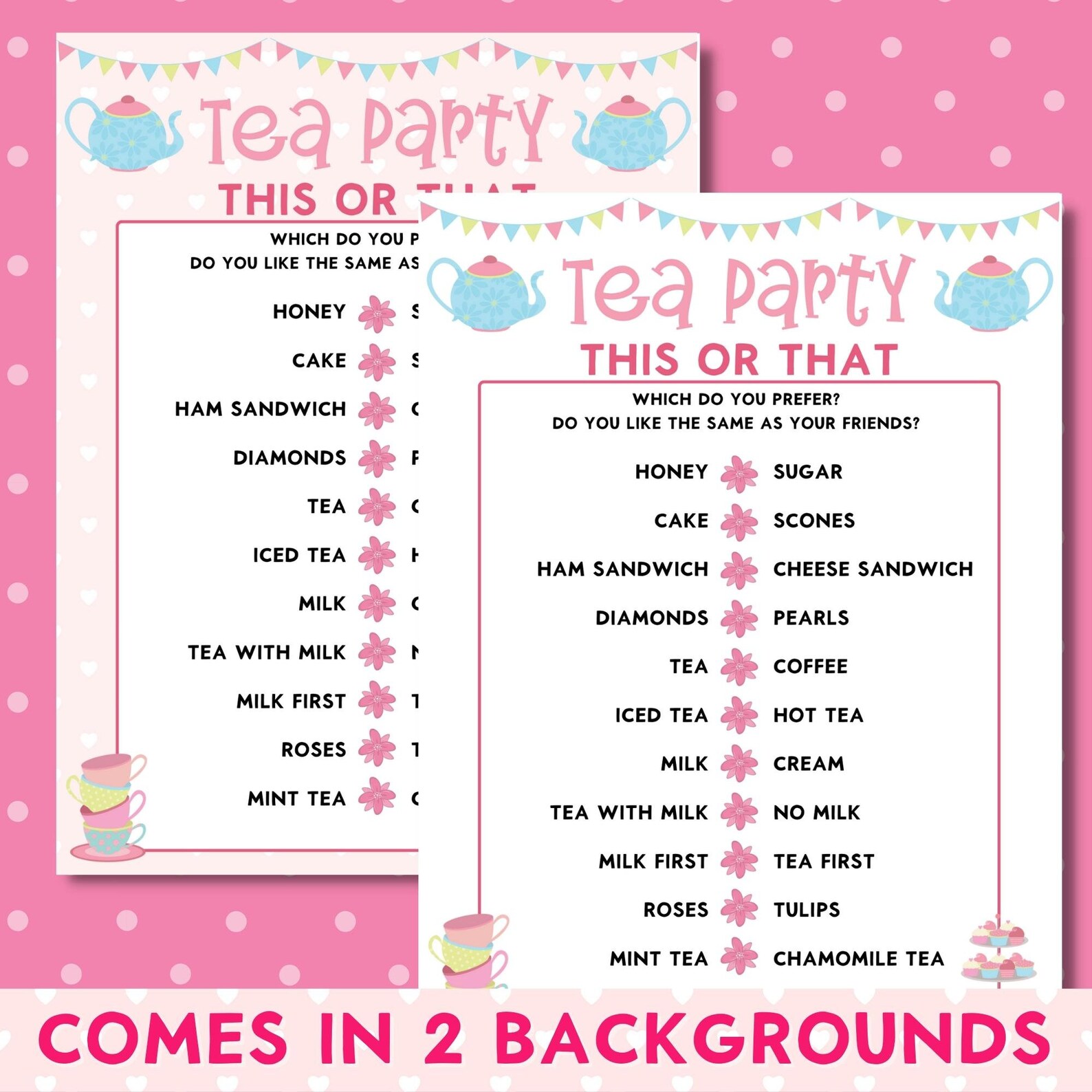 Tea Party Printable This or That Game Girls Birthday Party - Etsy