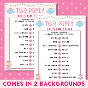 Tea Party Printable This or That Game, Girls Birthday Party, Afternoon ...
