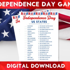 Printable Independence Day US States Quiz Game, Family Fun, Patriotic Quiz