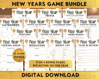 Pacchetto di giochi per la festa di Capodanno, divertenti attività per la famiglia (download digitale)