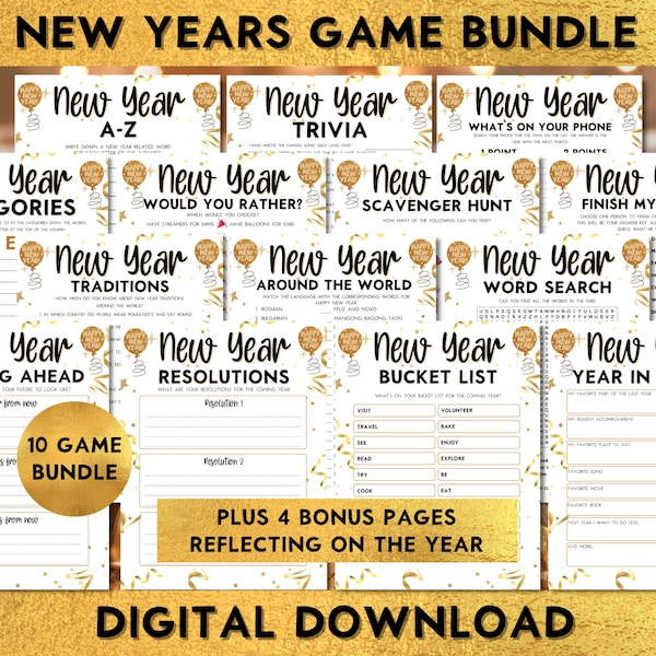 Pacote de Jogos para Festa de Ano Novo, Atividades Divertidas para a Família (Download Digital)
