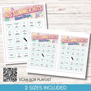90s Summer Hits Music Bingo – 200 Cards, Printable Game with Spotify Playlist (Digital Download)