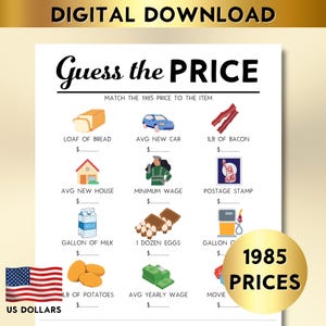 40th Birthday Price Match Game, Born in 1985 Printable, Fun Party Game for 40th Birthday Celebrations & Events