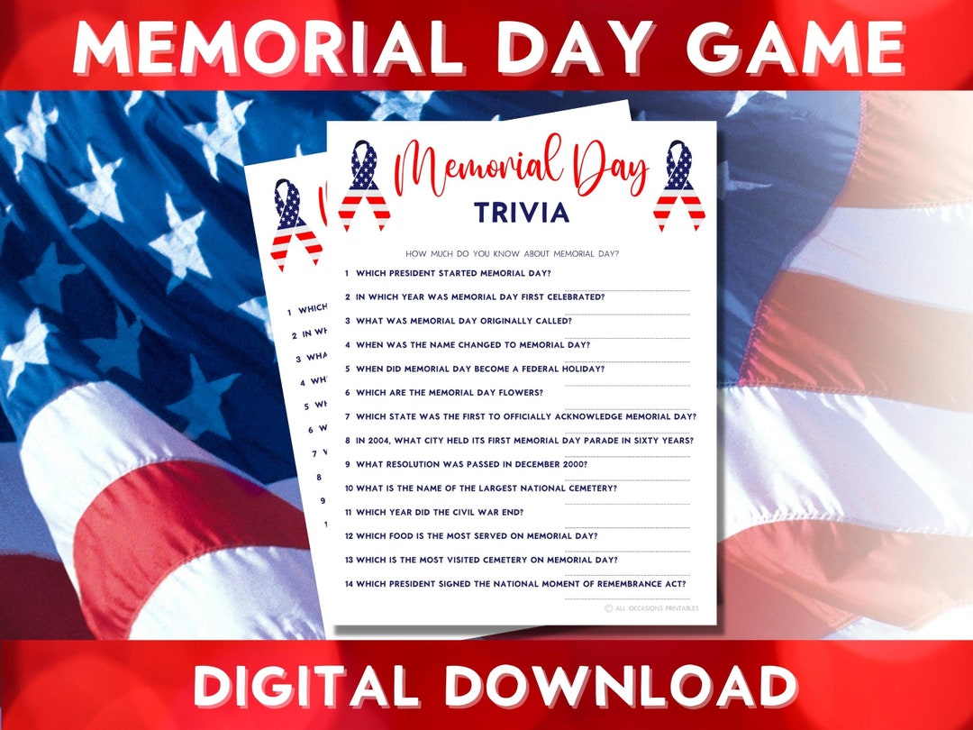 Printable Memorial Day Trivia Quiz Game Family Party Fun