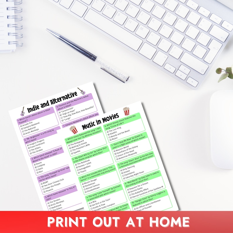 Music Trivia Quiz, Game Night, Bar Quiz, Family Games, 100 Questions, Printable Instant Download