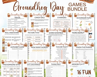 Groundhog Day Games, 16 Game Printable Bundle,  Party Idea, February 2nd Groundhog Day,  Party Games