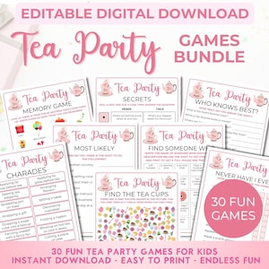 Printable Tea Party Games for Kids, Fun Activities Bundle, Digital Download, Birthday Party Games, Instant Fun