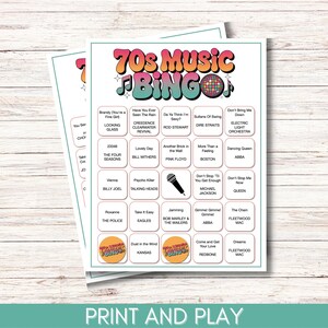 70s Music Bingo Game – 200 Printable Cards – Fun Party Activity with Spotify Playlist – Instant Download for Retro Themed Events