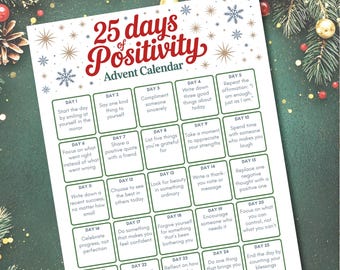 Calendario de Adviento Navideño – 25 días de positividad – Descarga imprimible y editable