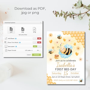 First Birthday Bee Invitation, 1st Bee-Day Invites, Instant Download, First Bee-Day Birthday Invitation, First Bee Day Invite, Evite