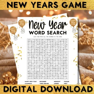 New Year&#39;s Eve Party Game, Printable Word Search, Instant Digital Download, Festive Family Fun