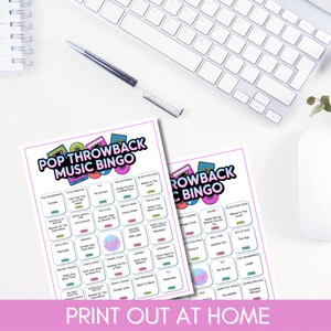 Pop Throwback Music Bingo, Printable 80s 90s 2000s Music Game, 75 Song Playlist