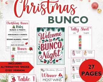 Christmas Bunco Game, Printable & Editable Canva Templates, Score Sheets + Snake Eyes Version, Instant Download