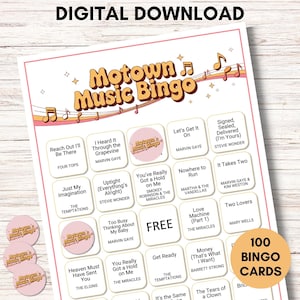 Motown Musik Bingo – Druckbares Spiel mit 100 Karten, ideal für Schulen & Black Geschichte Monat – enthält Musik Quadrate, Sofort Download