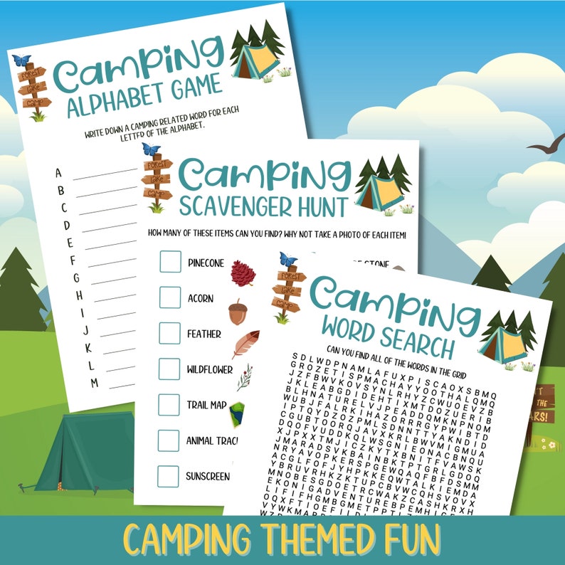 Camping Activities, Camping Games Kids Families Adults, Printable, Family Fun, Camping Trip, Summer Camp, End Of School Activities