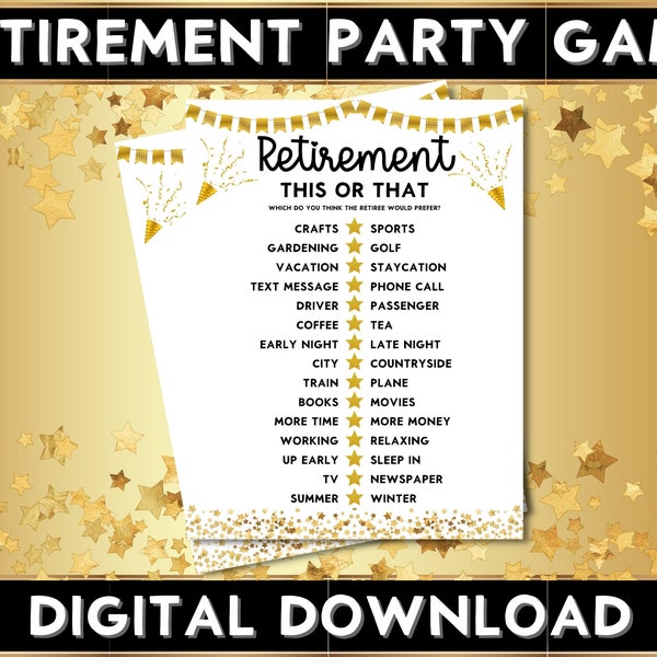 Printable Retirement Party This Or That Game, Icebreaker, Work Party For Retiree, Coworker, Family